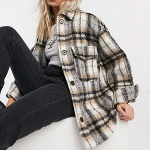 ASOS
wool blend button up jacket collar pockets black white oversized 2